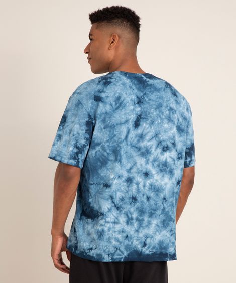 camiseta de algodão gola careca manga curta tie dye yoga esportivo azul