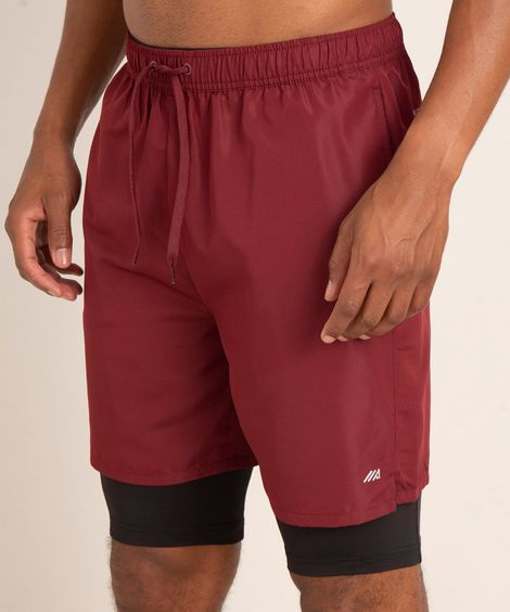 short esportivo com bermuda interna de compressão vinho