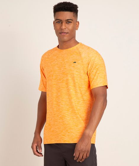 camiseta gola careca manga curta raglan mesclada esportivo laranja