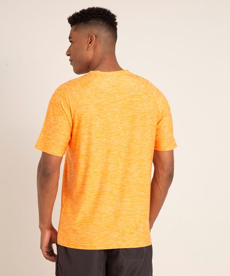 camiseta gola careca manga curta raglan mesclada esportivo laranja