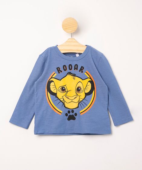camiseta infantil manga longa de algodão estampa o rei leão azul