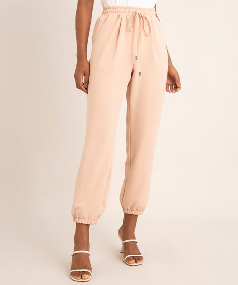 calça jogger com elástico cintura super alta bege