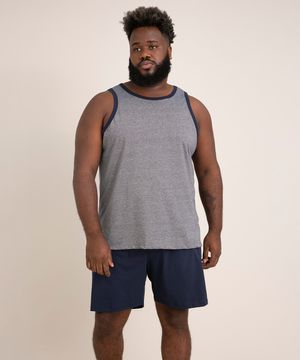 pijama plus size com regata + bermuda em algodão azul marinho