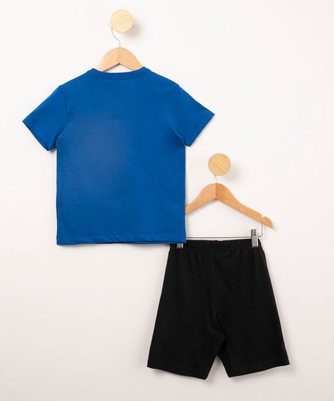 pijama infantil de algodão manga curta gola careca estampa minecraft azul
