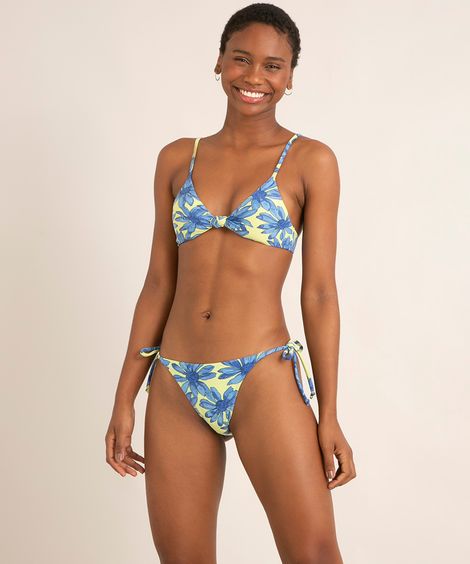 biquíni calcinha tanga amarração estampado floral com proteção uv50+ multicor