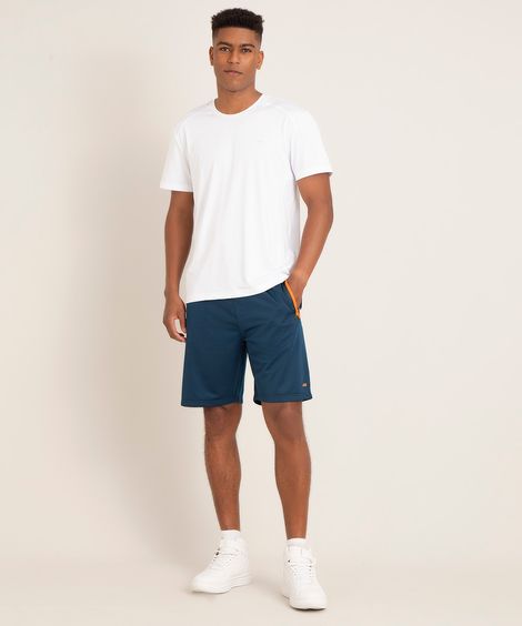 bermuda reta com bolso e zíper esportiva azul marinho