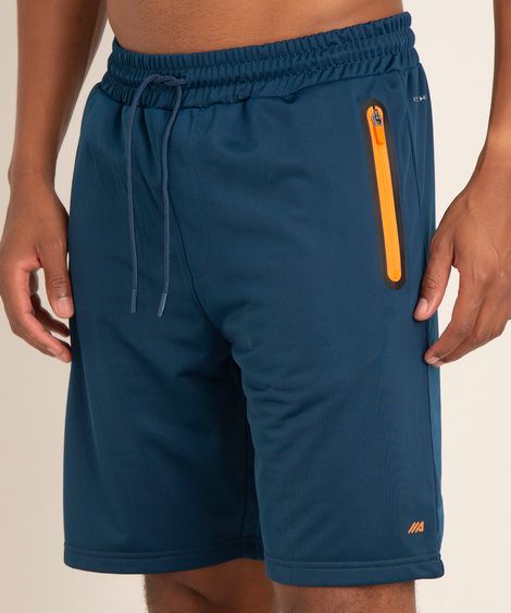 bermuda reta com bolso e zíper esportiva azul marinho