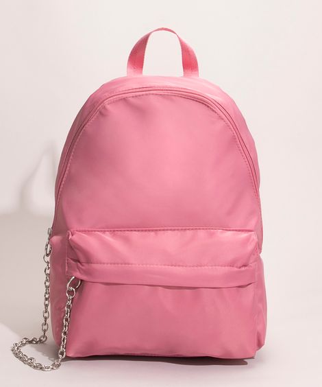 mochila em nylon com corrente rosa