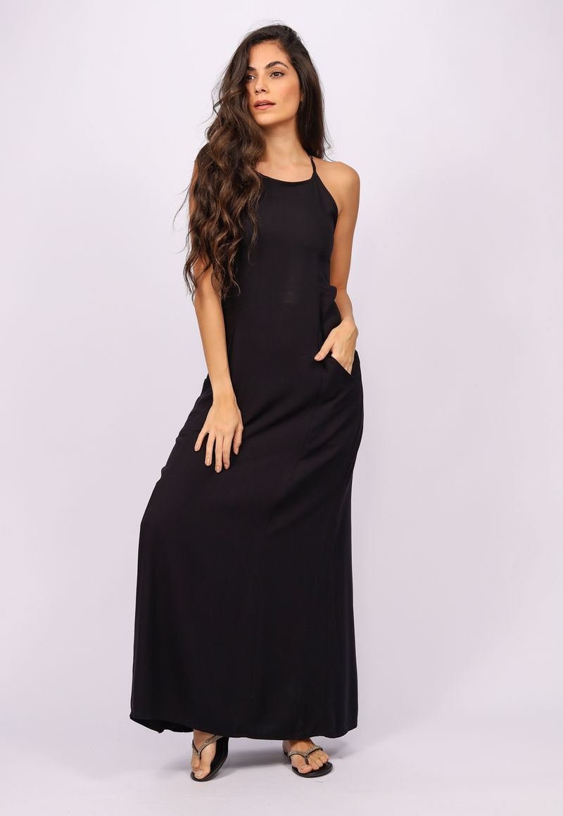 Vestido longo store preto de viscose