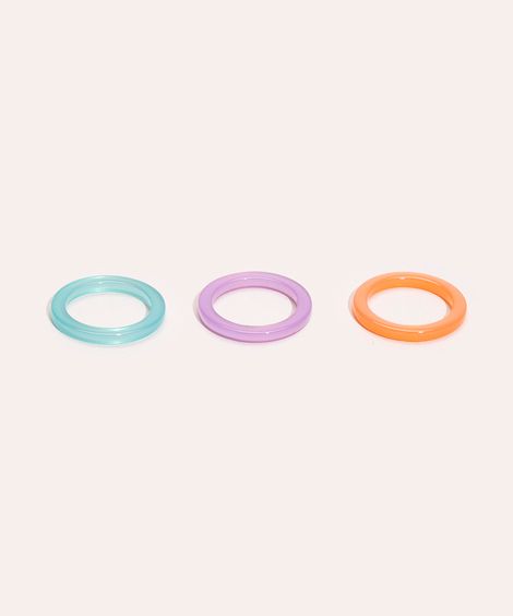 kit de 3 anéis de resina multicor