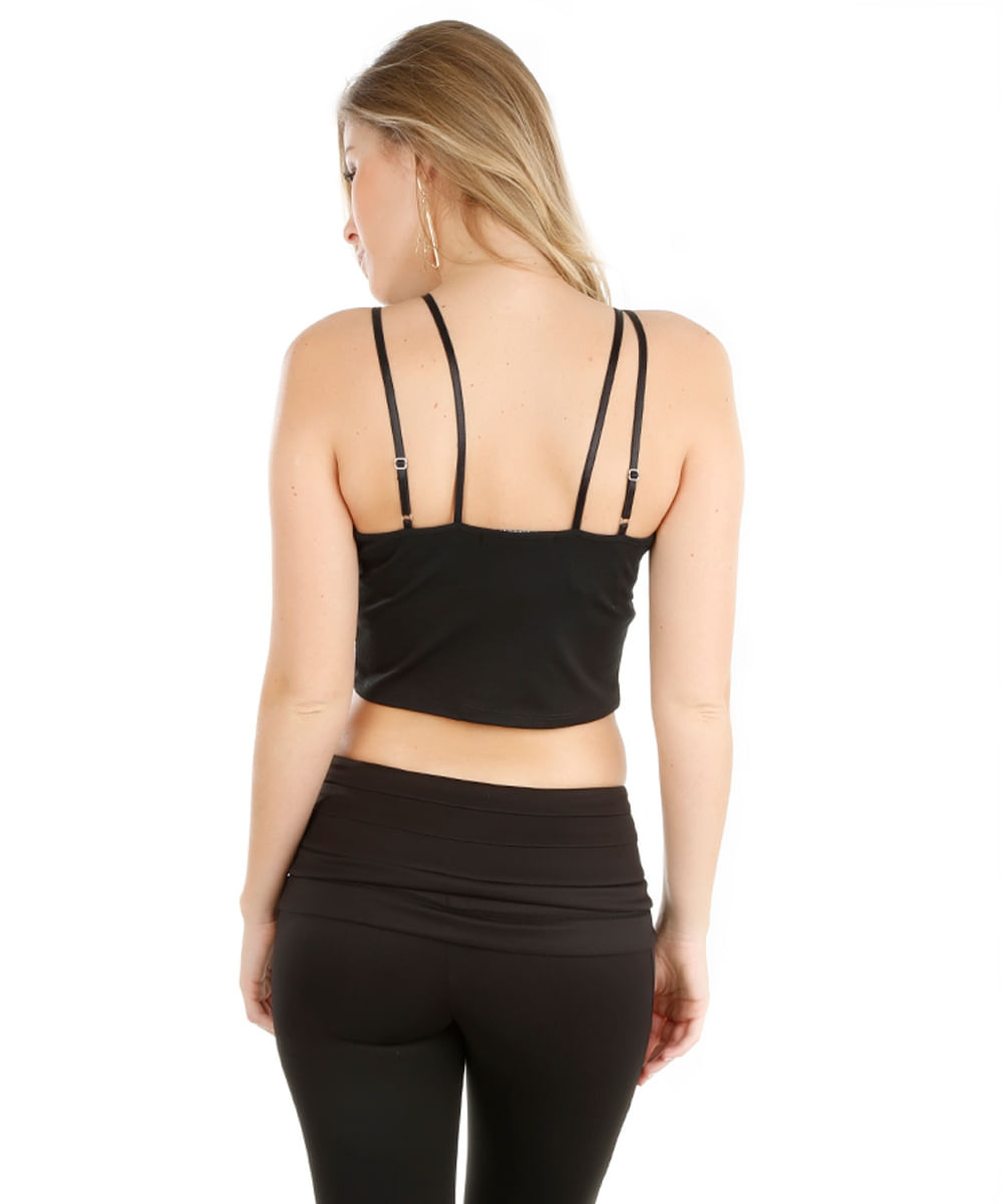 Regata Cropped com Tiras Preta