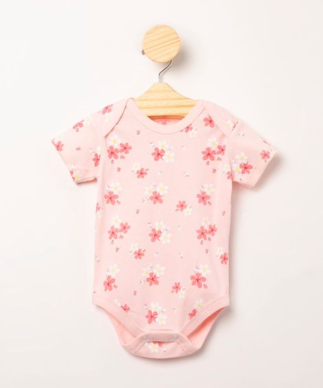 body infantil manga curta estampa floral rosa