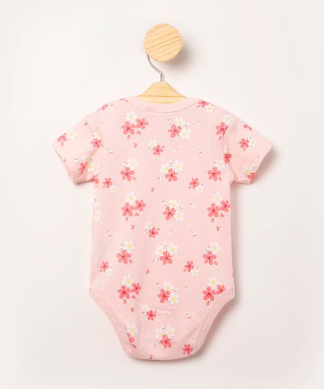 body infantil manga curta estampa floral rosa