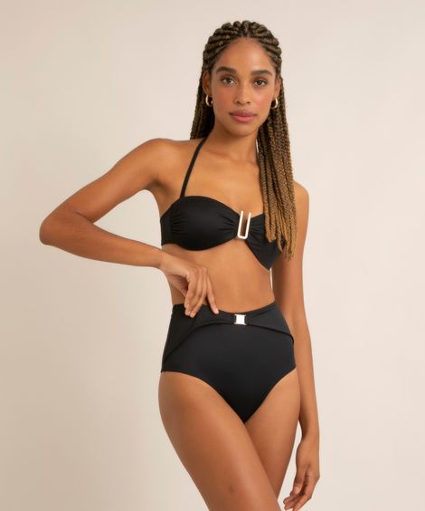 biquíni tanga hot pant com cinto e proteção uv50+ preto