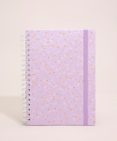 caderno espiral estampado com elástico lilás