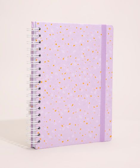 caderno espiral estampado com elástico lilás