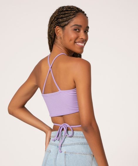 top cropped canelado com amarração  lilás