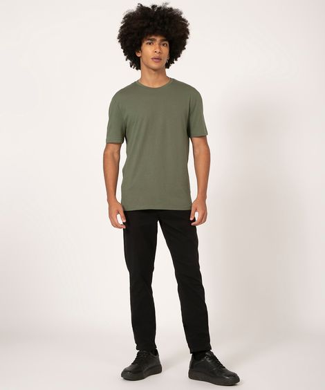 calça slim de sarja  preto