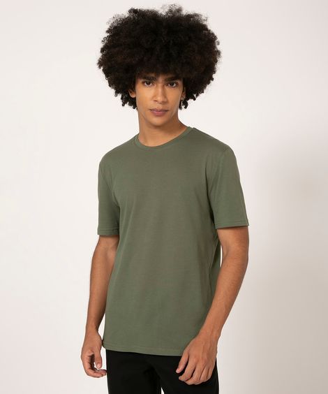 camiseta de algodão gola careca manga curta verde 1