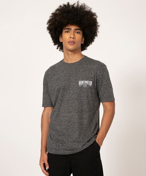 camiseta gola careca manga curta estampado  preta