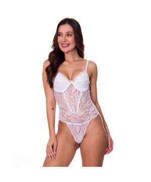 Body Sexy em Renda Lingerie Transparente Sem Bojo Moda de Baixo - CL5221 Branco