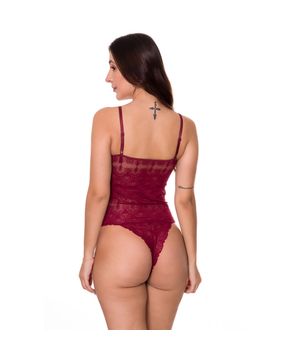 Body Sexy em Renda Lingerie Transparente Sem Bojo Moda de Baixo - CL5221 Vinho