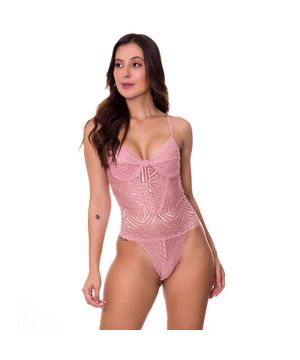 Body Sexy em Renda Lingerie Transparente Sem Bojo Moda de Baixo - CL5221 Rosa