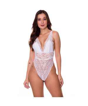 Body Sexy em Renda Transparente Moda de Baixo - CL5321 Branco