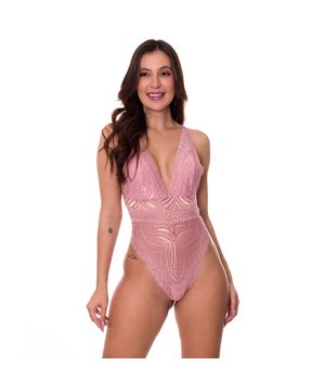 Body Sexy em Renda Transparente Moda de Baixo - CL5321 Rosa