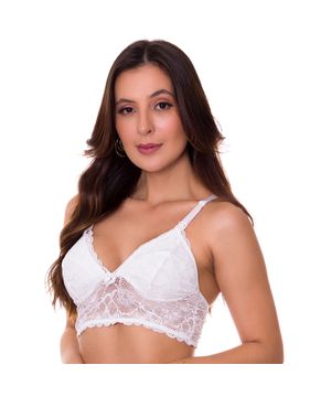 Cropped Amamentação Amamentar em Renda Sem Bojo Moda de Baixo - DR304 Branco