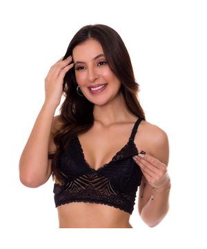 Cropped Amamentação Amamentar em Renda Sem Bojo Moda de Baixo - DR304 Preto