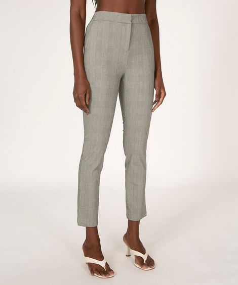 calça jogger xadrez cintura média cinza