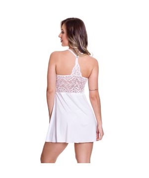 Camisola Sexy de em Microfibra e Renda Moda Baixo - ES204 Branca