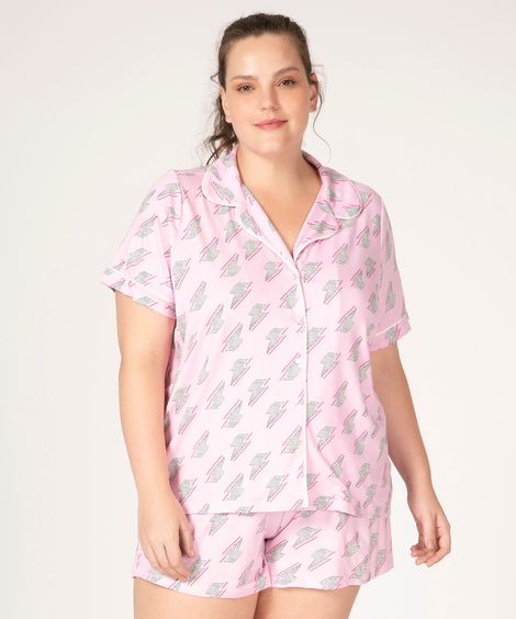 pijama plus size americano manga curta estampado raios rosa