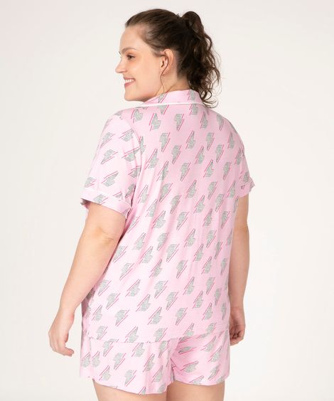 pijama plus size americano manga curta estampado raios rosa