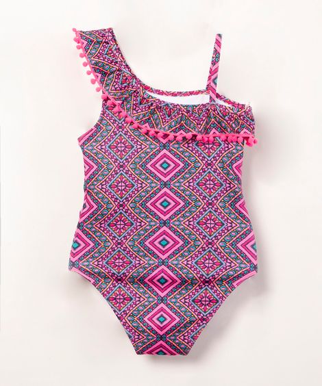 maiô infantil estampado étnico com babado com proteção uv50+ multicor
