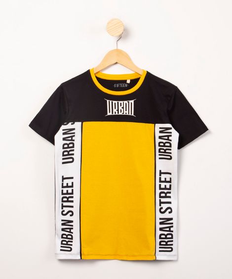 camiseta juvenil manga curta com recortes "urban" preta
