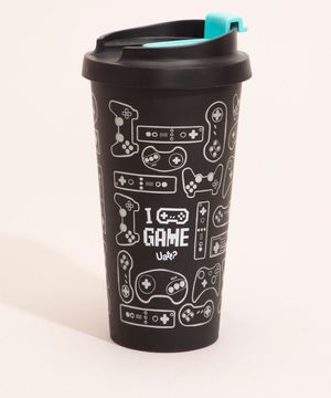 copo de viagem estampa videogame preto