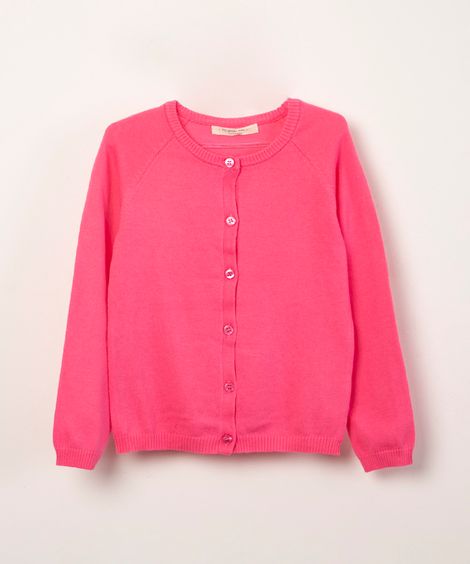 cardigan infantil básico em tricô rosa