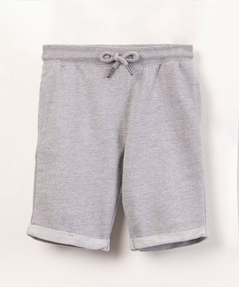 bermuda infantil básica em moletom com bolsos cinza mescla claro