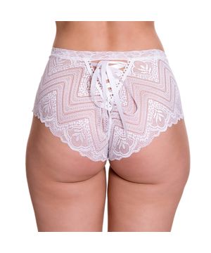 Caleçon em Renda Transparente com Fita Moda de Baixo - LB505 Branco