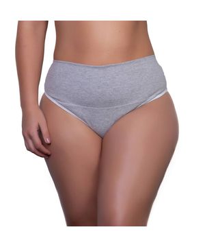 Calcinha Plus Size Cós Alto em Algodão Moda de Baixo - PL261-262 Cinza