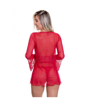 Robe Sexy Transparente em Tule e Renda Moda de Baixo - VC3329 Vermelho