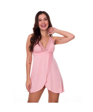 Camisola Transpassada Sexy em Microfibra e Renda Moda de Baixo - VF42 Rosa