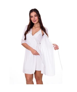 Camisola Amamentação Gestante com Robe Moda de Baixo - VF46-45 Branca