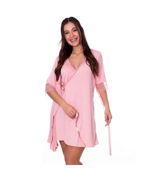 KIT 2 Camisolas Amamentação Gestante Pós Parto com Robe Rose + Moda de Baixo -