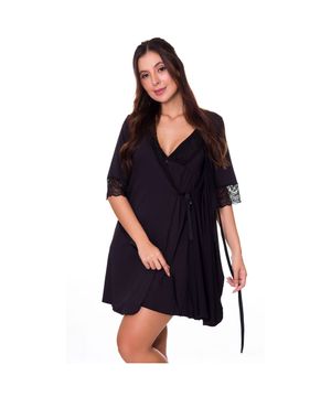 Camisola Amamentação Gestante com Robe Moda de Baixo - VF46-45 Preta