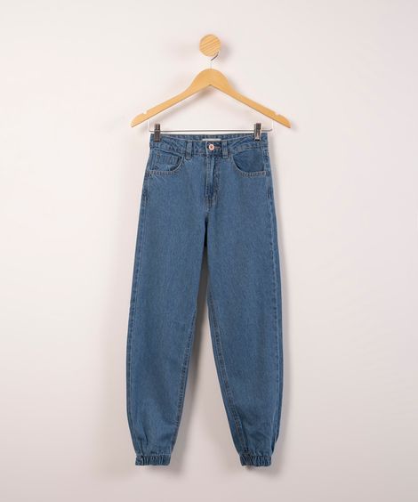 calça juvenil jogger jeans azul médio