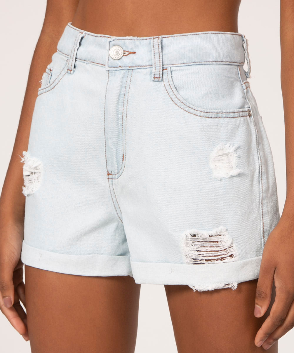 Short Jeans Feminino Cintura Alta Destroyed Detalhe Botão Moda Verão  Tendência. 38 em Promoção na Americanas