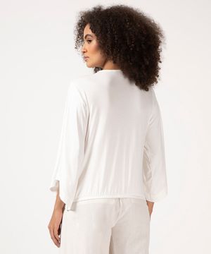 blusa manga 7/8 com transpasse e amarração off white